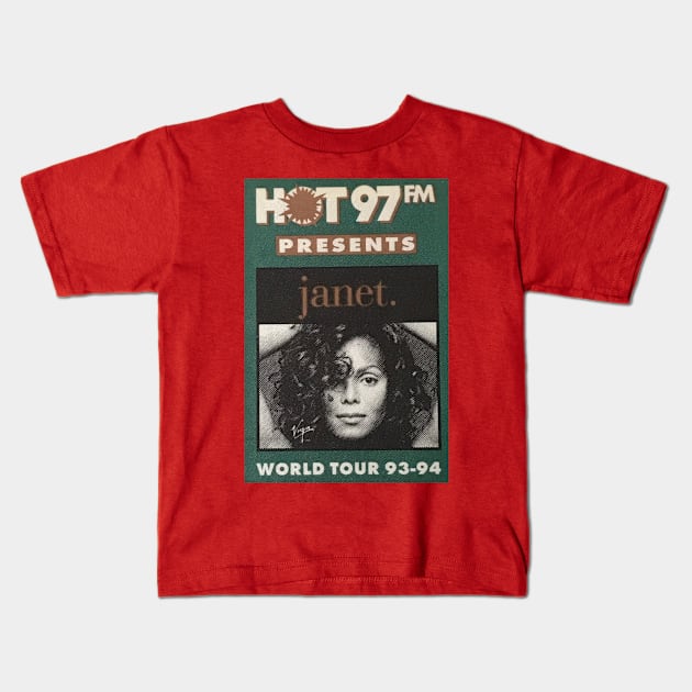 Janet Jackson World Tour 93-94 HOT 97FM Kids T-Shirt by The Good Old Days